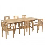 Table de jardin et fauteuils empilables en teck 8 / 10 personnes