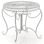 Table de jardin avec plateau rond en mtal blanc antique
