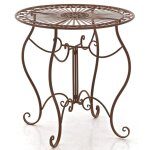 Table de jardin avec plateau rond en mtal marron antique