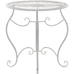 Table de jardin avec plateau rond en metall blanc antique