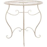 Table de jardin avec plateau rond en metall cr�me antique