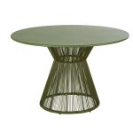 Table de jardin ronde en acier et corde en rsine vert kaki 4 personnes d120