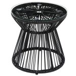 Table de jardin ronde résine tressée & métal & verre trempé noir Table de jardin ronde résine tressée & métal & verre trempé noir