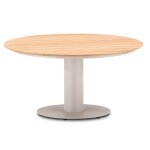 Table de jardin ronde en teck beige et aluminium