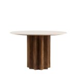 Table  manger 4 personnes ronde en marbre / bois massif - blanc ivoire