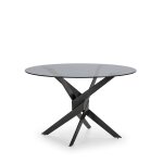 Table  manger 4 personnes en verre tremp et mtal - noir