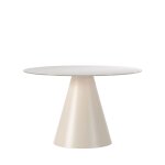 Table  manger 4pers ronde verre tremp / mtal 120cm beige