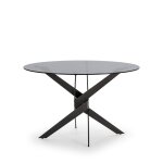 Table à manger 6 personnes en verre trempé et métal - noir Table à manger 6 personnes en verre trempé et métal - noir