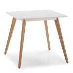 Table  manger blanche, pieds en bois de htre, 80x80 cm