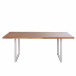 Table à manger en bois d'acacia massif et métal blanc 8 / 10 personnes l200 Table à manger en bois d'acacia massif et métal blanc 8 / 10 personnes l200