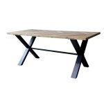 Table � manger en bois marron et fer forg� noir 200 x 90 x 77 cm