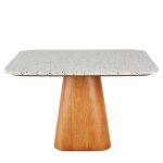 Table à manger carrée en pierre effet terrazzo et placage en bois de manguier 6 personnes l120 Table à manger carrée en pierre effet terrazzo et placage en bois de manguier 6 personnes l120