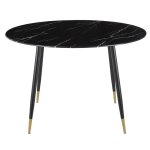 Table à manger effet marbre noir et métal coloris laiton et noir 5 / 6 personnes d120 Table à manger effet marbre noir et métal coloris laiton et noir 5 / 6 personnes d120