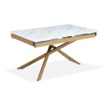 Table � manger extensible ismael en verre effet marbre blanc et pieds