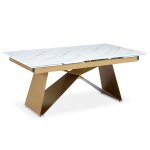 Table  manger extensible mogarie en verre effet marbre blanc et pieds