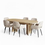 Table � manger extensible ovale effet ch�ne avec 6 chaises beige