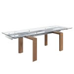 Table  manger extensible verre et effet bois noyer