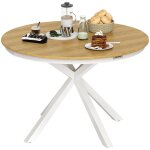 Table à manger de jardin ronde Ø 118 cm cadre en aluminium teck Table à manger de jardin ronde Ø 118 cm cadre en aluminium teck