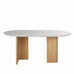 Table à manger ovale en marbre blanc effet travertin 8 personnes l180 Table à manger ovale en marbre blanc effet travertin 8 personnes l180