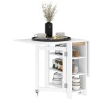 Table  manger pliable sur roulettes 2 abattants et 3 tagres blanc