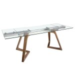Table à manger à rallonge rectangulaire verre trempé et noyer Table à manger à rallonge rectangulaire verre trempé et noyer