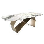 Table à manger rectangulaire en marbre porcelaine et acier champagne Table à manger rectangulaire en marbre porcelaine et acier champagne