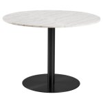 Table  manger ronde 105x105x75 cm en marbre blanc et pied noir