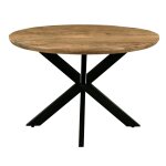 Table à manger ronde 4 personnes, d. 130 cm, manguier et métal noir Table à manger ronde 4 personnes, d. 130 cm, manguier et métal noir