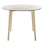 Table  manger ronde 4 personnes en verre et chne d90