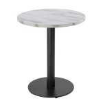 Table � manger ronde 60 cm pied noir et rev�tement marbre blanc