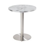 Table � manger ronde 60 cm plateau marbre blanc / argent et pied argent�