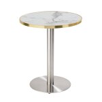 Table � manger ronde 60 cm plateau marbre blanc / dor� et pied argent�