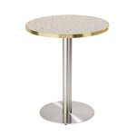 Table � manger ronde 60 cm plateau terrazzo / dor� et pied argent�
