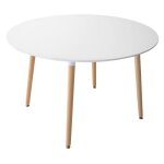Table à manger ronde style scandinave blanche et bois de hêtre Table à manger ronde style scandinave blanche et bois de hêtre