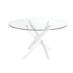 Table à manger ronde, verre blanc Ø140x75 cm. Table à manger ronde, verre blanc Ø140x75 cm.