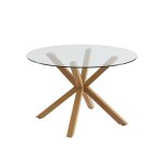 Table  manger ronde verre et effet bois et chne 120cm transparent