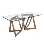 Table à manger en verre et effet bois noyer Table à manger en verre et effet bois noyer