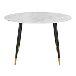 Table à manger en verre effet marbre blanc et métal coloris laiton et noir 5 / 6 personnes d120 Table à manger en verre effet marbre blanc et métal coloris laiton et noir 5 / 6 personnes d120