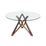 Table à manger en verre et pieds effet bois noyer Ø140 x 75 cm Table à manger en verre et pieds effet bois noyer Ø140 x 75 cm