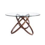 Table à manger en verre trempé et effet bois noyer Table à manger en verre trempé et effet bois noyer