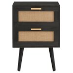 Table de nuit 2 tiroirs avec insert en lin en bois, noir