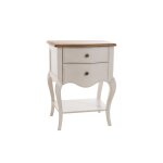 Table de nuit en bois blanc patin 2 tiroirs 1 tablette