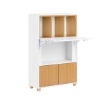 Table d'ordinateur rabattable effet bois blanc avec étagères Table d'ordinateur rabattable effet bois blanc avec étagères