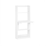Table d'ordinateur rabattable avec tagres effet bois blanc