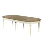 Table ovale en chne 3 rallonges 4 / 10 couverts blanc cass