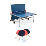 Table de ping pong indoor bleue, 4 raquettes
