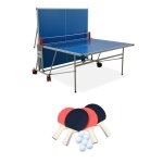 Table de ping pong outdoor bleue raquettes et balles Table de ping pong outdoor bleue raquettes et balles