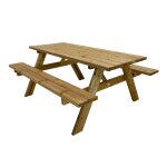 Table de pique - nique 6 personnes en bois, marron, 177 x 154 cm