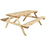 Table de pique - nique en bois beige 6 personnes 166 x 180 x 76 cm