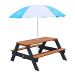 Table de pique - nique pour enfants avec parasol, bois, gris / marron